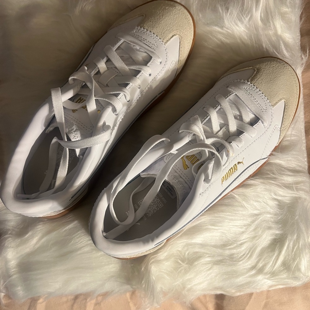 Puma Classic White and Gold Sneakers